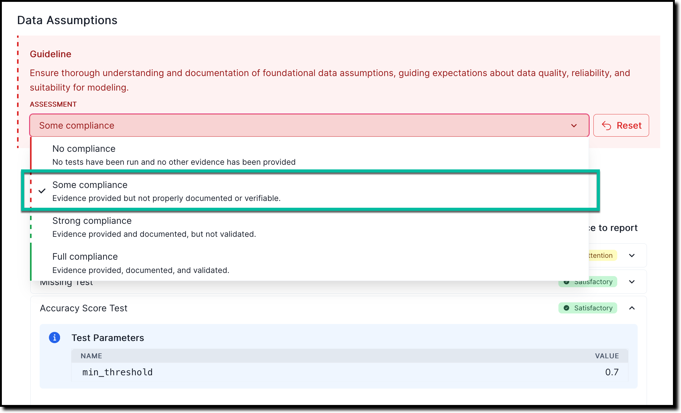 A screenshot of the validation report section 2.1.1. that shows a compliance assessment with the option to link to finding.