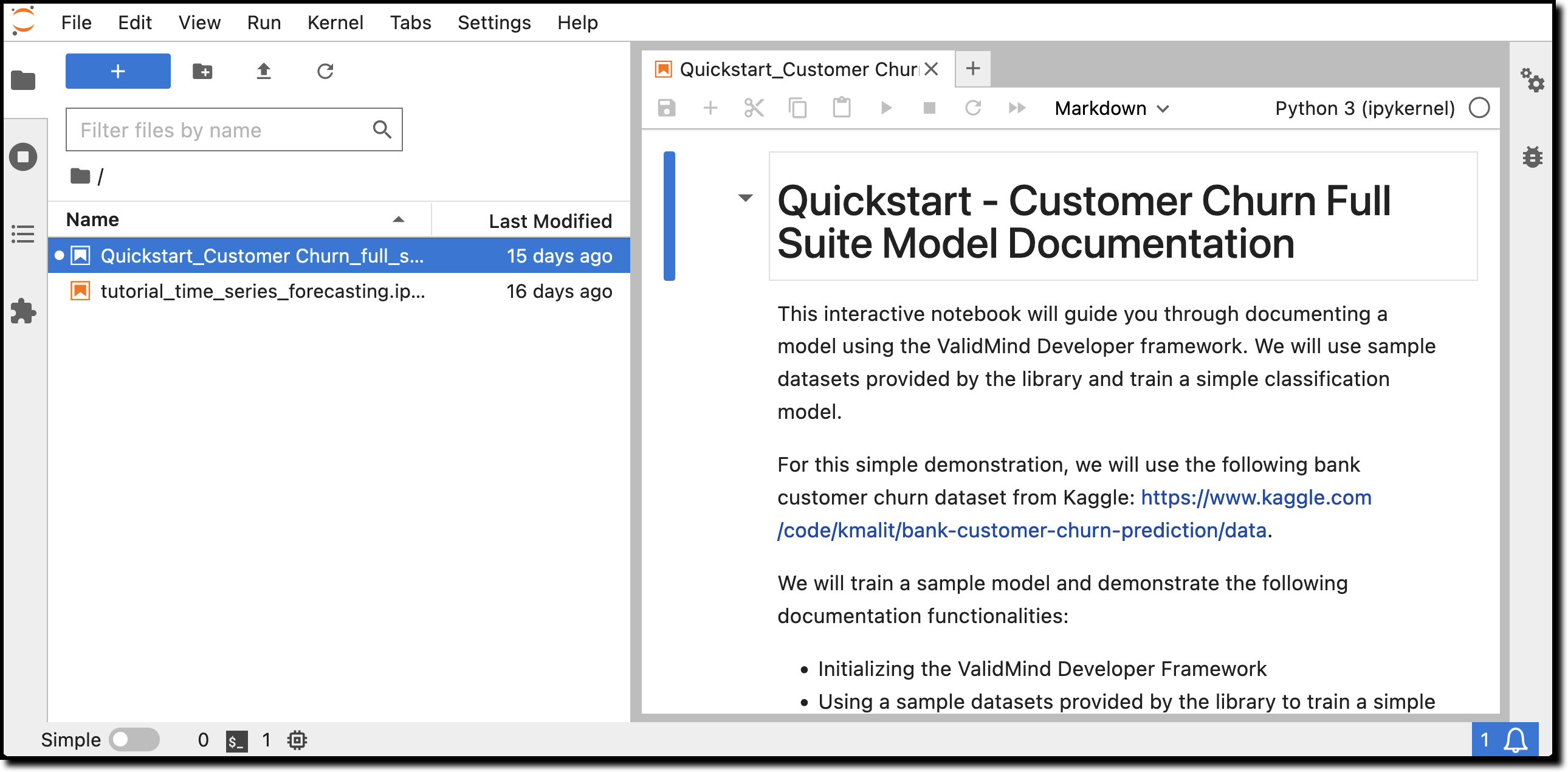 The QuickStart notebook opened in Jupyter Hub
