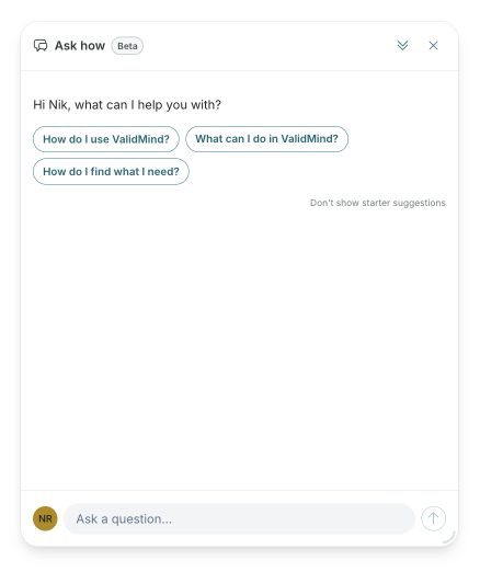 ValidMind in-product chatbot assistant