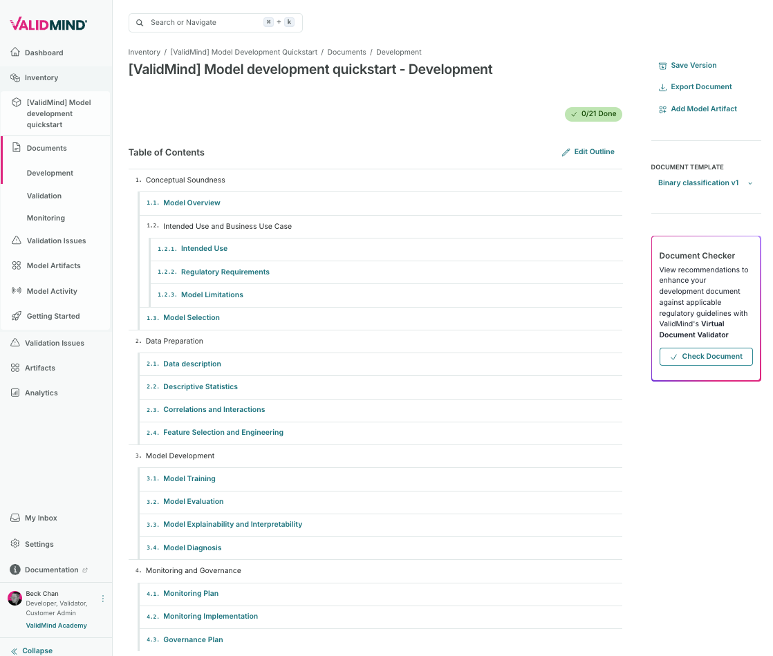 A screenshot showing an example model details page with documentation outline