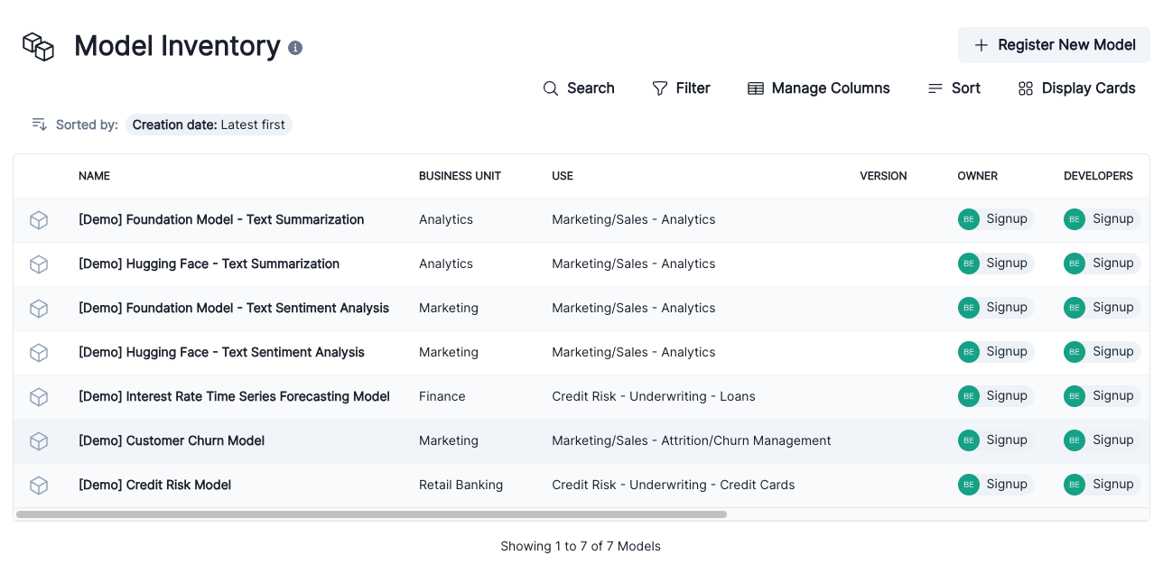 Screenshot of the sample records populated by ValidMind