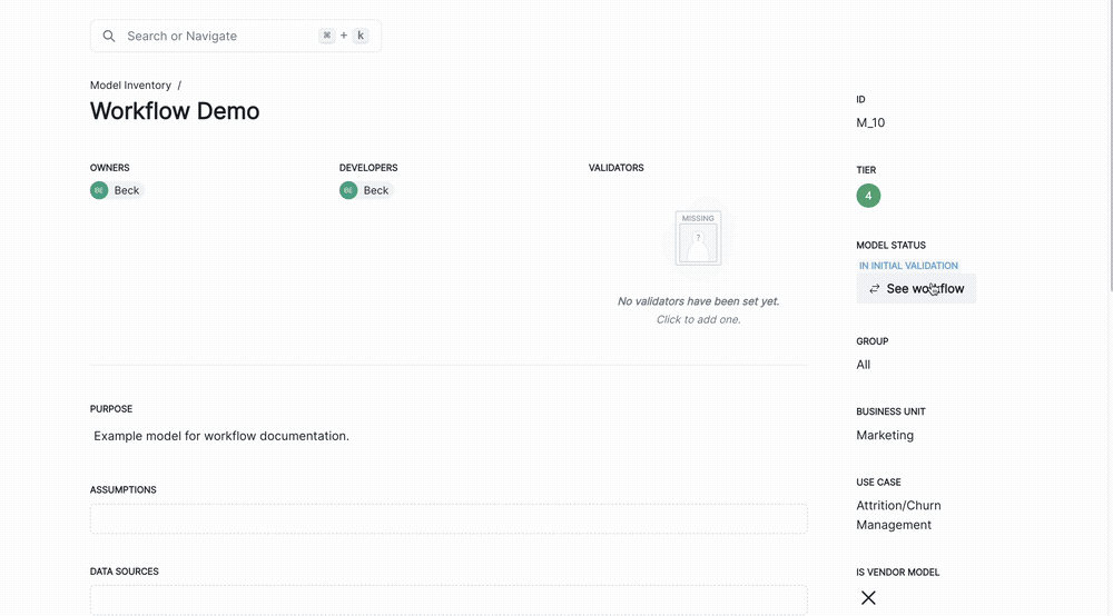 A gif showing the detailed workflow under the Model Status section.