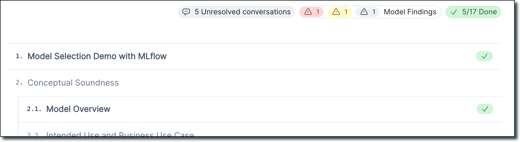 A screenshot of the Documentation overview page displaying a total count of how many sections have been completed.