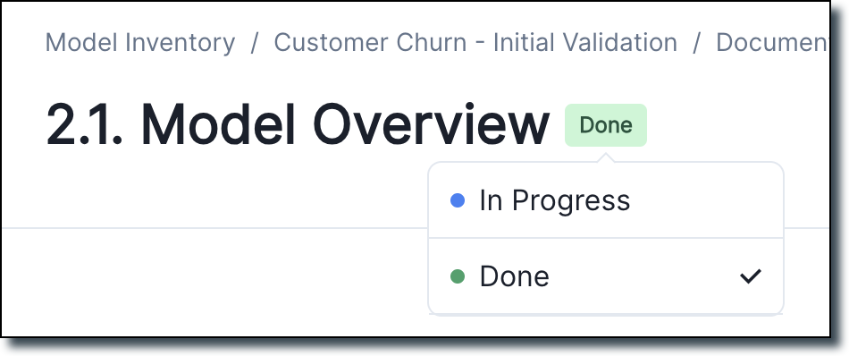 A screenshot of the status picker of a section of the model documentation page.