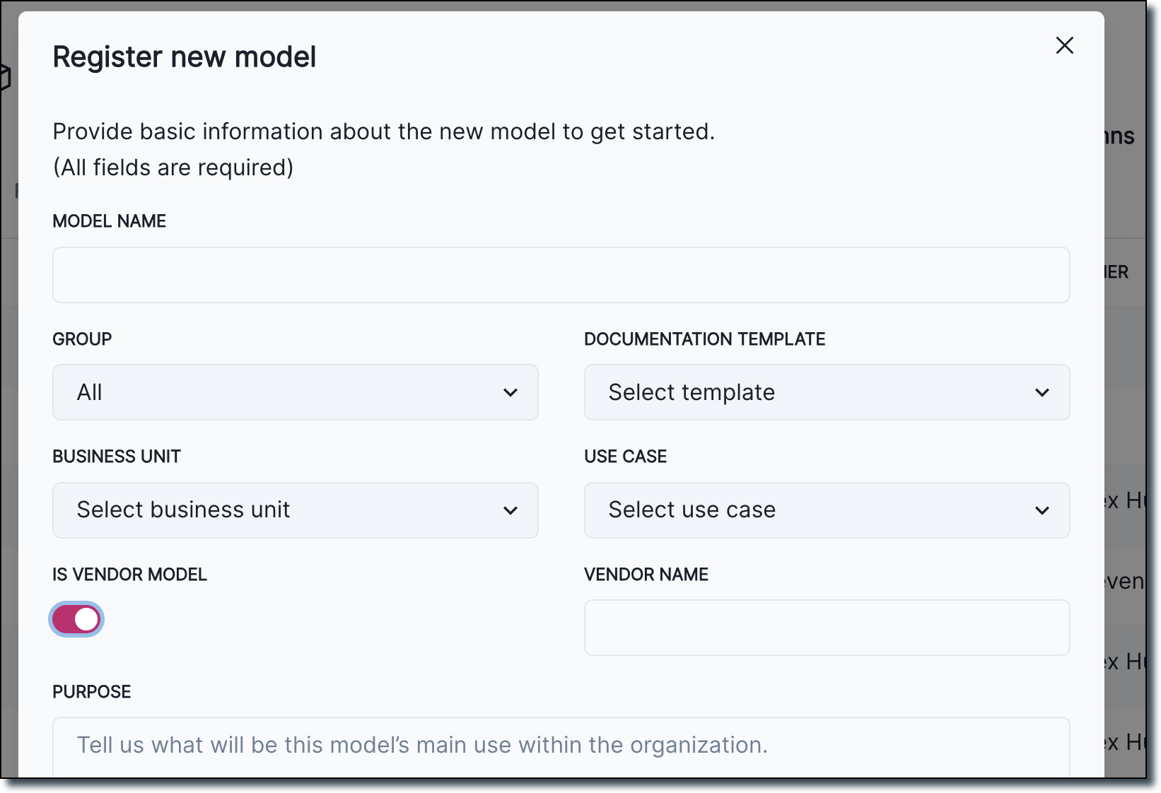 A screenshot showing how you can flag vendor models when registering a model in the inventory.